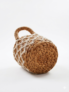 AKASA D15 RENDA Handwoven Water Hyacinth Basket with Macrame Net Decorative Storage Organizer Natural Fiber Rustic Home Decor - Product Image 2