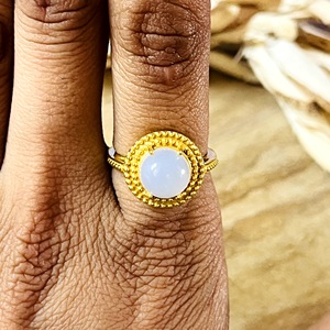 New Arrival Moonstone <b>Rings</b> Boho Brass <b>Ring</b> Women 18k <b>Gold</b> Plated Antique Tribal Beaded Halo Crown Design for Wholesale/OEM/ODM - Product Image 2