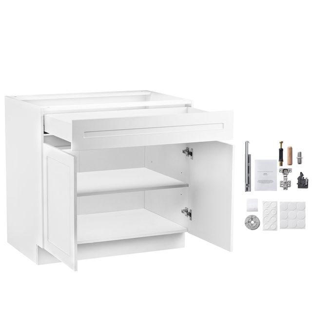 Modern White Shaker Design 30-Inch Unassembled Drawer Base Cabinet 30"W X 24"D X 34.5"H Ready to Assemble