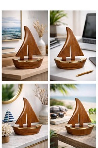 Décoration artisanale en bois sculpté en forme de voilier - Product Image 5