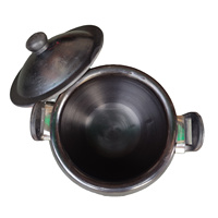 Casserole classique plate en terre cuite noire de 2 litres, écologique, avec couvercle en céramique, compatible micro-ondes et cuisinière à gaz, pot à biryani