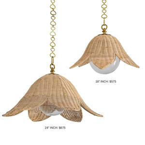 Lámpara Colgante de Techo Boho de Mimbre Tejido a Mano con 2 Niveles, Estilo Tulipán, con Pétalos Florales, para Venta al por Mayor - Product Image 4