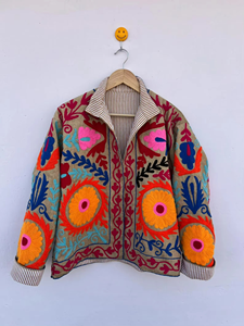 เสื้อแจ็คเก็ตบอมเบอร์ปักลายดอกไม้แบบทอผ้าควิลท์ คอตั้ง ซูซานี เปิดด้านหน้า สำหรับฤดูใบไม้ร่วงและฤดูหนาว |   ของขวัญสุดชิคสำหรับเธอ - Product Image 6