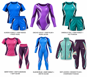 Vêtements de gymnastique pour jeunes et enfants |   Bleu marine à blocs de couleurs - Six couleurs |   Vêtements de sport en Spandex/Polyester |   Séchage rapide anti-odeur | - Product Image 5
