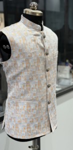 Luxury Silver Gold Jacquard Summer Breathable Nehru <b>Jacket</b> for Men Premium Ethnic Vest for Wholesale & Export - Product Image 3