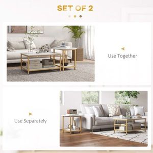 Set di 2 Tavolini Laterali Combinabili Fatti a Mano, Tavolini da Caffè e Tè Convertibili in Pietra Sinterizzata per Soggiorno e Decorazione Casa - Product Image 3