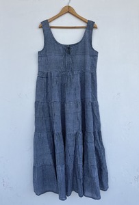 Vestido de algodón con estampado de cuadros azules estilo bohemio para mujer, sin mangas, holgado, con volantes, ideal para verano, para venta al por mayor. - Product Image 5