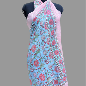 Handmade 100% Pure Cotton Strapless Plus Size Eco-Friendly <b>Sarong</b> Floral Printed Block Print Beach Wrap Summer Fashion Bikini - Product Image 1