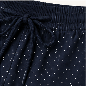 Pantalones Cortos de Salón para Mujer, Personalizados, Azul Medianoche con Puntos, Corte Recto y Relajado, con Cordón Ajustable, de Algodón y Modal, WPSHORT-0002 - Product Image 6