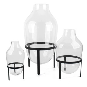 Ensemble de 3 terrariums en verre avec support en métal, pot de fleurs décoratif d'intérieur pour la maison, le bureau, la table de café et un style moderne - Product Image 1