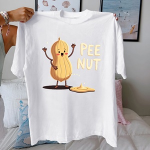 PEE NUT Humorous Peanut Design 100% algodón camiseta de mujer Casual Print Comfort Fit tejido de punto - Product Image 4