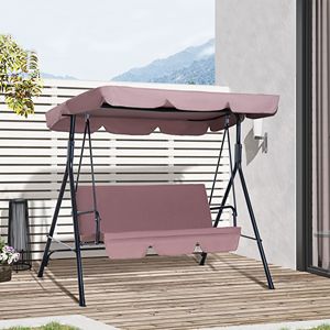 Dondolo da Esterno a 3 Posti Marrone con Tettuccio Inclinabile Regolabile, Cuscino e 2 Pad Antiscivolo per Braccioli, Ideale per Giardino e Balcone - Product Image 2