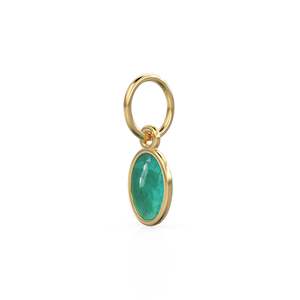 Pendentif en or massif 14 carats fait main avec émeraude ovale zambienne / Breloque en or massif avec pierre précieuse verte / 1 pièce - Product Image 5