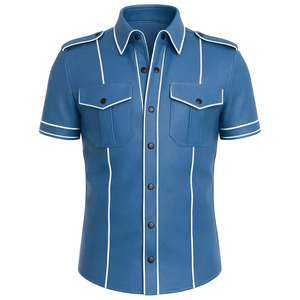 Chemise en cuir pour homme à manches courtes, de haute qualité, décontractée, personnalisable avec étiquette privée, légère, couleur unie - Product Image 1
