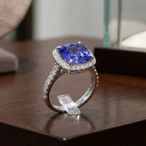 Anillo de Compromiso con Tanzanita Natural, Corte Cojín, Plata de Ley 925, Joyería de Piedra de Nacimiento de Diciembre, Regalo - Product Image 1