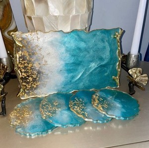 Handmade Serving Tray Resin Craftsmanship With Elegant Design for Modern Interior Decor Enhancement - Product Image 1