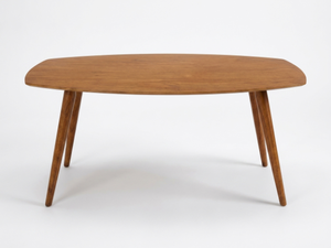 Table basse en bois de style européen moderne du milieu du siècle avec structure en acier inoxydable et pieds coniques pour le mobilier de salon - Product Image 2