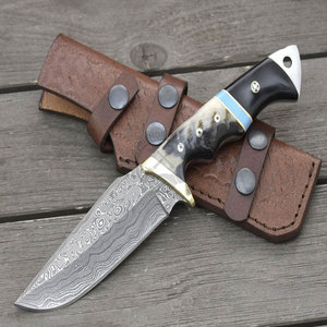 Couteau de chasse Bowie en acier Damas 1095 à haute teneur en carbone et alliage 15N20 de 10 pouces - Lame fixe, ambidextre, forgé à la main, couteau de survie et de camping - Product Image 1