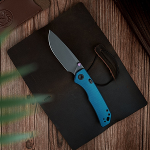 Couteaux pliants à manche bleu turquoise, lame grise, poignée en métal côtelé, ouverture manuelle, coupe-ustensiles portable pour l'extérieur - Product Image 1