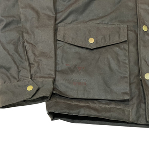 Veste de chasse marron cirée en gros avec capuche, poches utilitaires pour vêtements de travail, imperméable et coupe-vent, veste de terrain classique - Product Image 5