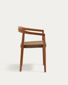 Modern <b>Light</b> Teak Wood Dining Chair Curved Armrest Handwoven <b>Rope</b> Seat Eco-Friendly Minimalist Design for Apartment - Product Image 2
