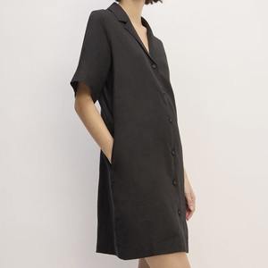 Vestido Camisero de Lino de Manga Corta para Mujer, 100% Lino Tejido, Vestido Camisero de Verano con Botones, Faldas, Ropa Orgánica para Mujer - Product Image 2