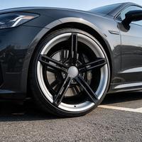 Vente Flash - En Stock - Jantes en Aluminium Forgé 21 Pouces 5x130 Noir avec Bordure Argentée Cinq Branches pour Porsche Taycan