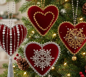 Adornos Colgantes de Lujo Hechos a Mano con Hilo Metálico, Terciopelo Sintético y Bordado Zardozi, Forma Personalizada, para Festivales/Navidad - Product Image 4