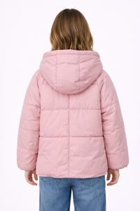 Blouson matelassé rose poudré pour fille avec capuche, manteau d'hiver léger et chaud pour enfants, vêtement d'extérieur isolé à fermeture éclair avec poche latérale - Product Image 3