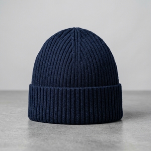 Men's Navy <b>Blue</b> Ribbed <b>Beanie</b> Hat Knit Cuffed Winter Cap Streetwear Unisex Custom Logo Wholesale Fashion - Product Image 3