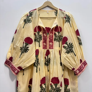 Vestido Casual Midi para Mujer, Tejido 100% Algodón, Liso, Manga Corta, Cintura Imperio, Estilo Babydoll, Cuello en V, Holgado, Funcional - Product Image 3