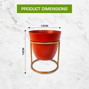Jardinière contemporaine en métal rouge avec support en fer noir, pot de fleurs décoratif surélevé pour les intérieurs modernes de la maison - Product Image 2