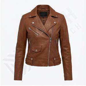 Nouvelle veste en cuir véritable pour femmes d'hiver avec conception à glissière personnalisable tricoté respirant - Product Image 2