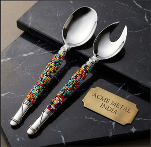 Beaded Salad <b>Server</b> Set Multicolor Bead Handle Set Kitchen Utensils With Designer Handle Perfect For Events And Special Occasion - Product Image 3
