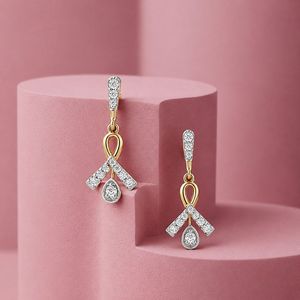 Yellow Gold Lab Grown <b>Diamond</b> Ribbon Teardrop <b>Dangle</b> <b>Earrings</b> - Product Image 5