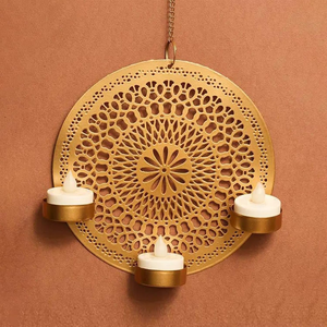 Juego de 2 Portavelas Colgantes de Metal Chandrama, Faroles Decorativos Diya para Decoración del Hogar, Decoración Festiva Diwali - Product Image 5