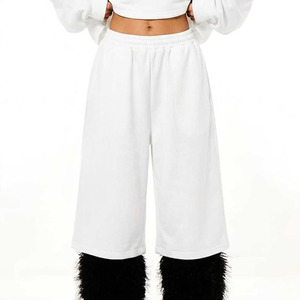 Trendy Solid Color Comfortable White Women's Loose Plus Size <b>High</b> Waist Harem Pants Eco-Friendly Sweat Below the <b>Knee</b> Pants - Product Image 1