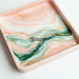 Luxury Pink Marble Resin <b>Tray</b> – Handmade Square Decorative Serving <b>Tray</b> with Gold Veins | Modern Coffee Table & <b>Vanity</b> <b>Tray</b> - Product Image 3