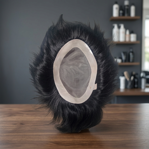Toupet Taz Hair BD à base de dentelle mono, cheveux raides noirs, raie centrale, texture 28mm, cheveux indiens Remy, nœuds invisibles, densité 130% - Product Image 4