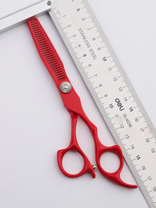 Kit de ciseaux de barbier professionnels en acier inoxydable avec poignées en caoutchouc, pour droitiers, 28 dents, pour la coiffure à domicile ou en salon - Product Image 5