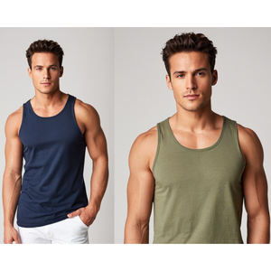 Camisetas sin mangas de calidad Premium de talla grande de punto de algodón 100%, camisetas con cuello acanalado de autocontraste, camisetas cómodas con accesorios cosidos - Product Image 6