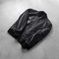 Chaqueta Bomber de Cuero Negra Personalizada al por Mayor para Hombre, con Cuello Alto, Logotipo Bordado en la Parte Delantera, Impermeable, Resistente al Viento, con Cierre de Cremallera para Motocicleta