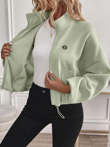 Manufacturer Women Sweatshirts Full Zip Oversized Cotton Fleece Drawcord Hem Bomber Jacket Casual Streetwear Hoodies Front Logo - Product Image 2