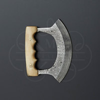 Couteau Ulu en acier Damas fait main sur mesure, manche en os de vache avec étui en cuir, couteau de chef pour hacher et couper, couteau à pizza