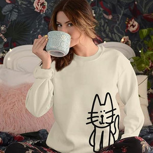 <b>Cat</b> Sweatshirts for Women Graphic Oversized Sweatshirt Funny Long Sleeve Shirt Cute Pullover Fleece Hoodie <b>Tops</b> Casual Cozy - Product Image 3