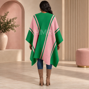 HMR Sorority Sisterhood Green Pink Open Front Poncho Cape Reversible Windproof Long Shawl <b>Wrap</b> Warm <b>Blanket</b> - Product Image 4