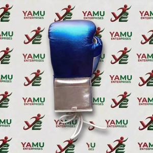 Guantes de Boxeo Profesionales Yamu Personalizados en Azul y Plateado, de Encaje, Cuero Sintético Transpirable, Cierre de Gancho y Bucle, para Entrenamiento y Sparring - Product Image 4