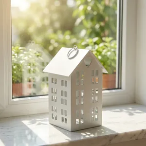Portavelas de Hierro con Forma de Casa Blanca, Diseño Artesanal, Decoración Navideña para el Hogar, Ligero, Diseño Cuadrado, Modelo CH885 - Product Image 2