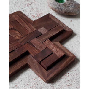 Handcrafted Cross Shaped Wooden Sliding <b>Puzzle</b> Board Game With Checkered Tiles Unique Brain Teaser <b>Puzzle</b> For Fun And Strategy - Product Image 5