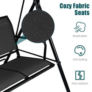 Dondolo da Giardino a 3 Posti con Tettuccio Regolabile, Struttura in Acciaio e Tela in Poliestere Angolabile - Product Image 6